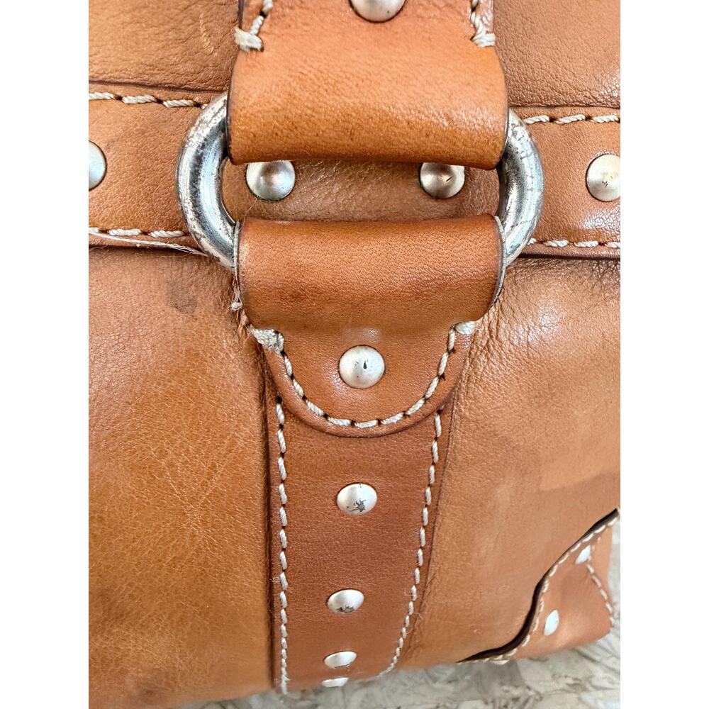 Vintage Michael Kors Astor Studded Leather Satchel Tan Cognac shoulder bag - Picture 12 of 15